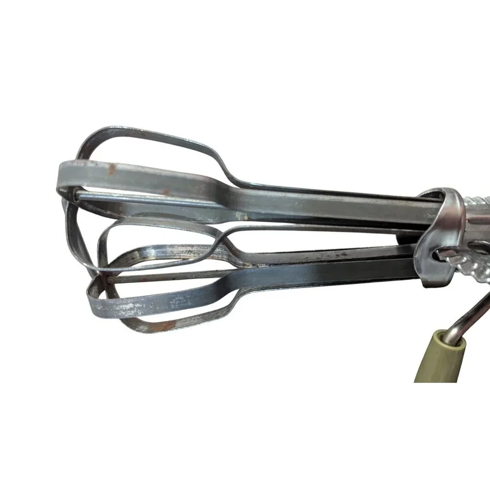 Vintage Hand Crank Egg Beater Whisk With Olive Handle - Retro‎ Kitchen Tool prop